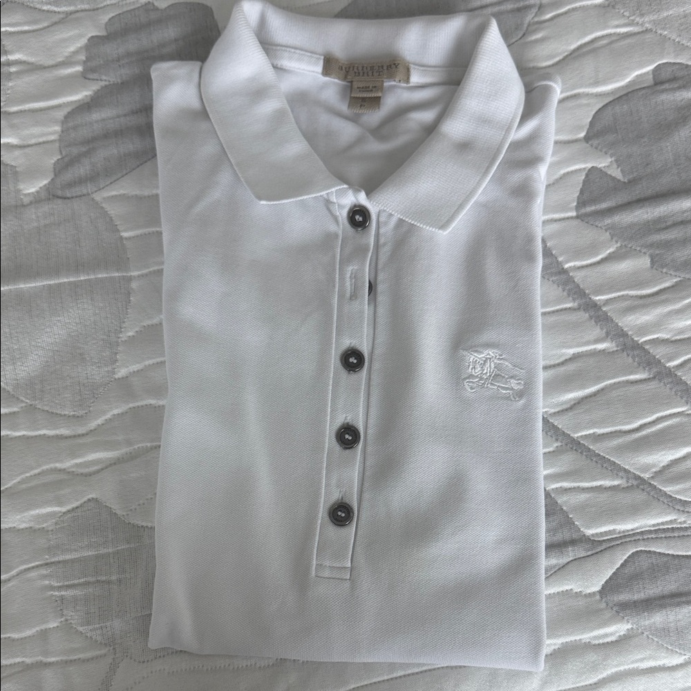Burberry White Short Sleeve Polo Tee